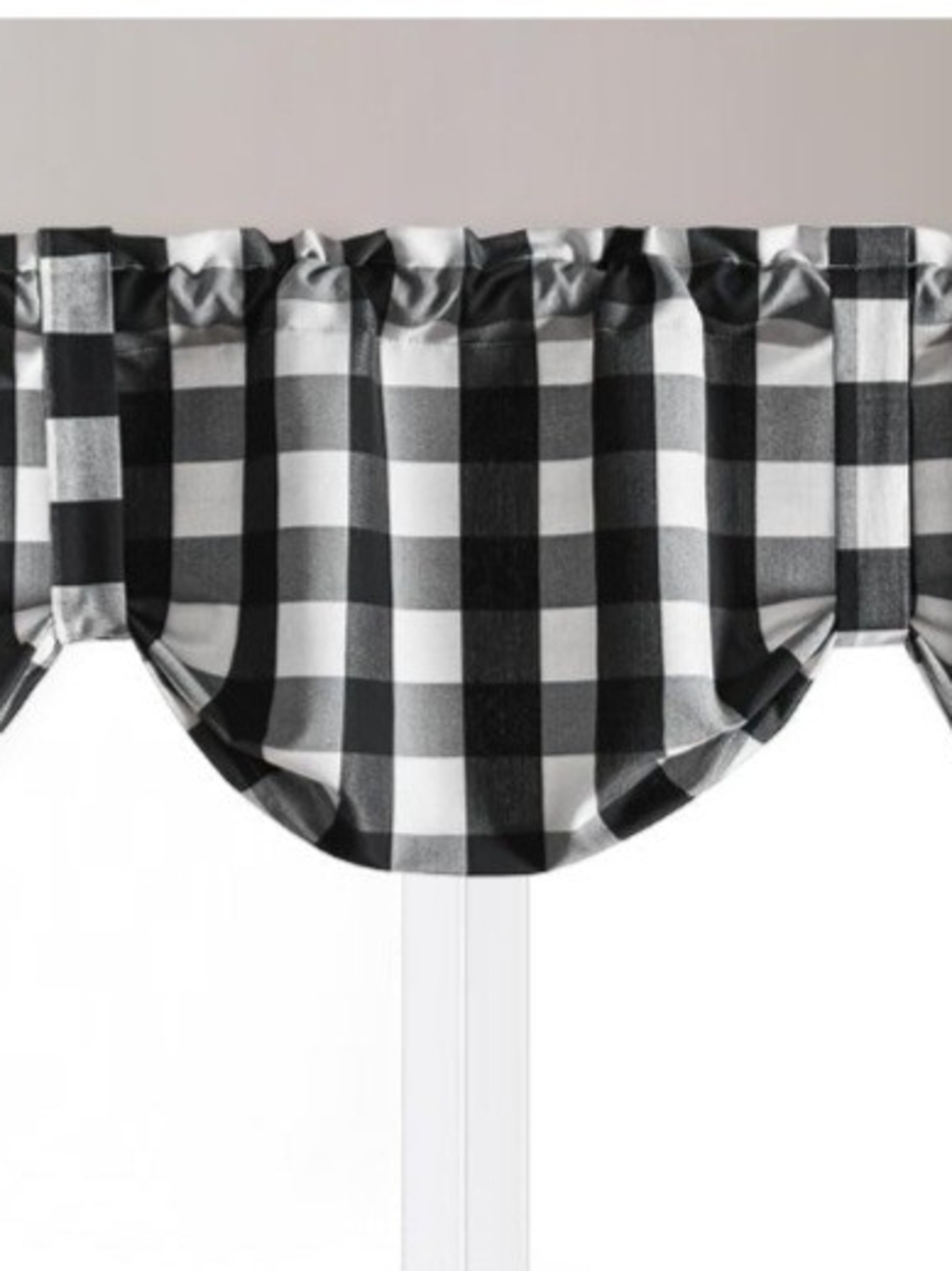 2- Panels Black and White Buffalo Check Curtain Valance